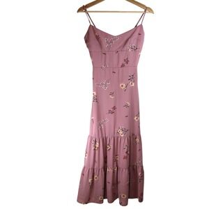 Altar'd State Floral Print Midi Dress Lavender Smocked Bodice Tiered Summer XS